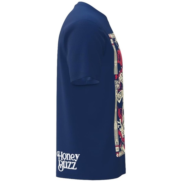 HONEY BUZZ • Men's Navy Blue Let's Rock Graphic Crewneck Tee T-Shirt - Picture 6 of 7